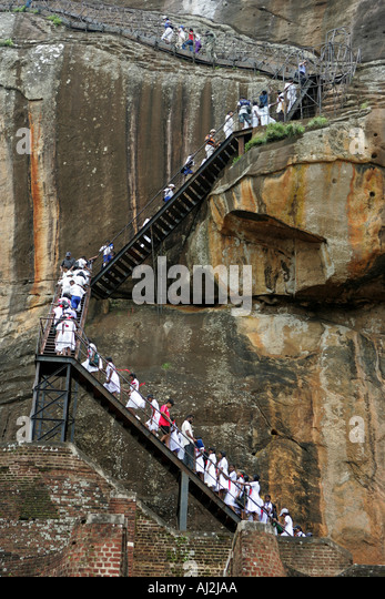 Sigiriya in Sri Lanka Stairs to the highest plateau Ruins of a palace ...