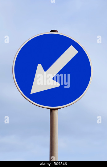 Traffic sign with an arrow pointing down and to the left, decline Stock ...